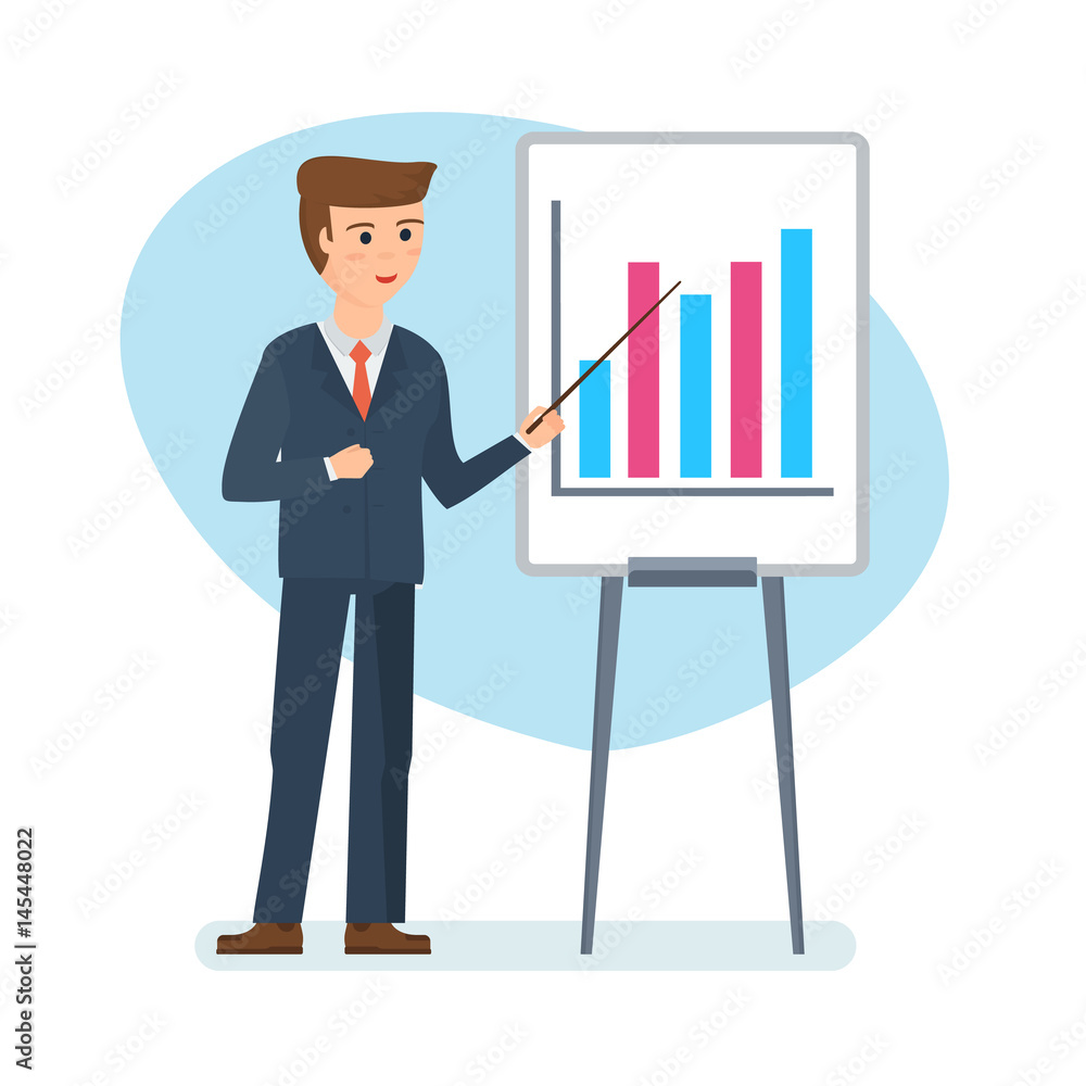 Financial representative tells story and shows audience company's financial position. Financial representative tells story and shows audience company's financial position.