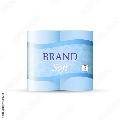 Blue toilet paper package design, vector template of paper towel, isolated on white