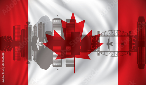 Flag of Canada with Vancouver skyline