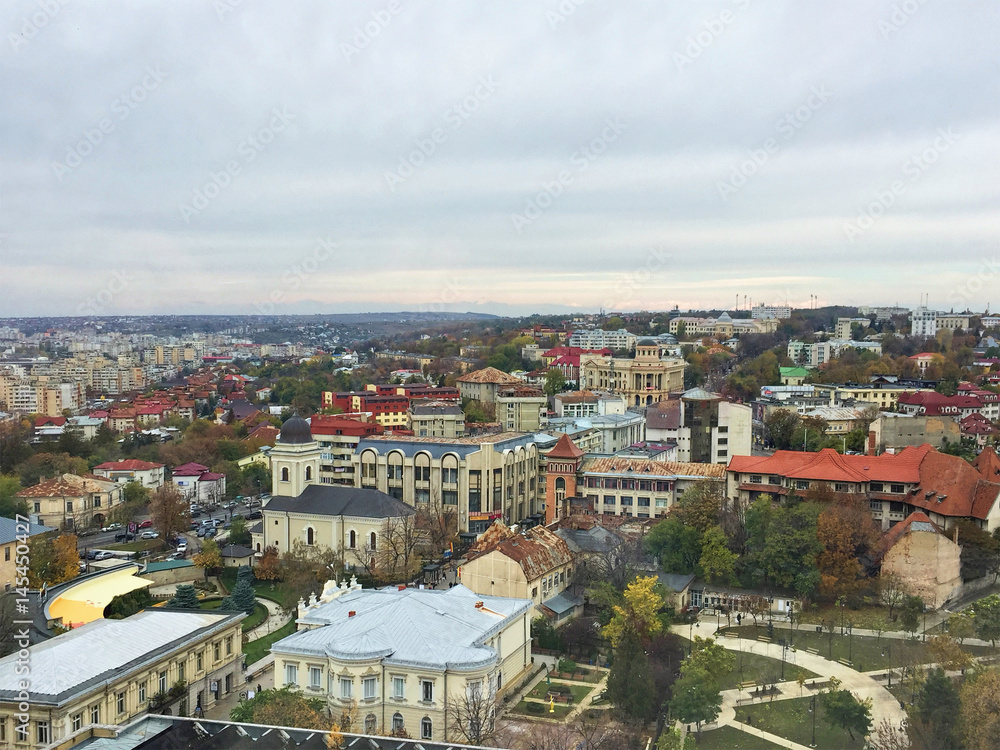 Panoramic view of the Iasi city centre in Romania, autumn in november