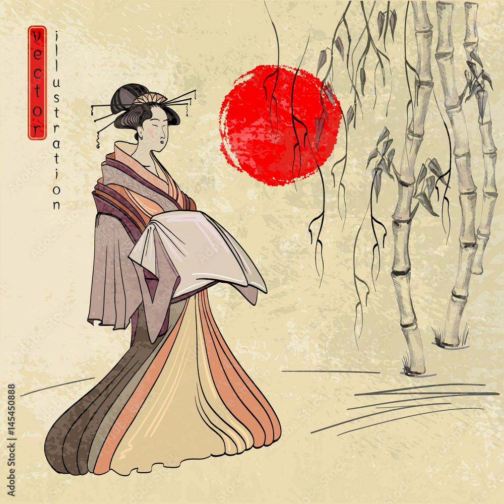 character japanese girl geisha traditional costumen line Stock Vector Image  & Art - Alamy