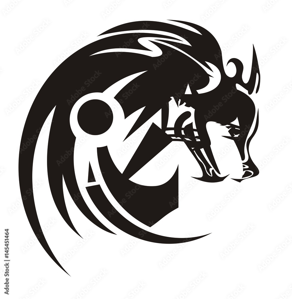 Tribal wolf head symbol. The aggressive wolf head ready for a tattoo,  stickers, emblems, an engraving, an embroidery, t-shirts designs and  another Stock Vector | Adobe Stock