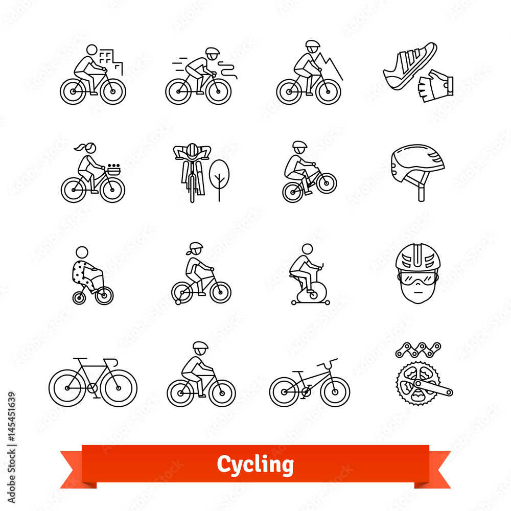 Bicycle riders thin line art icons set Bicycle riders thin line art icons set