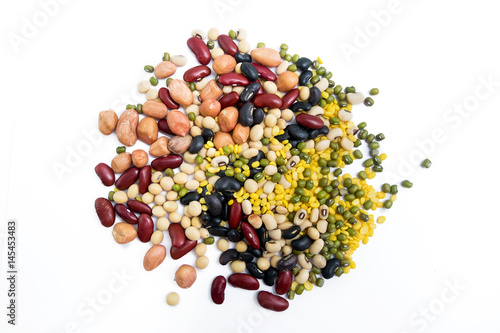 Mixed beans isolated on white background.