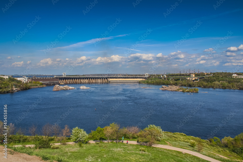 View of the Dnieper hydroelectric power plant (DnieproGES) View of the Dnieper hydroelectric power plant (DnieproGES)