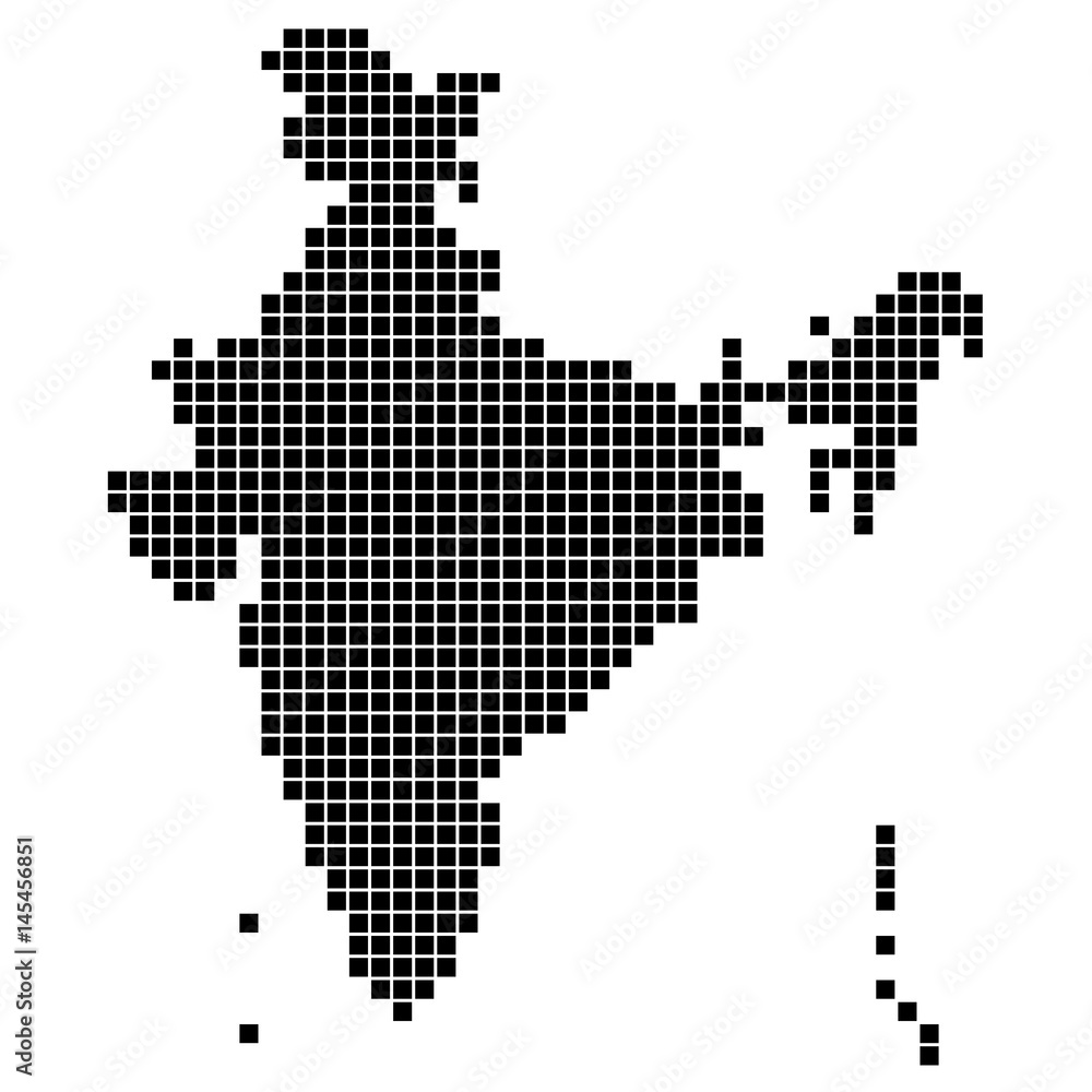 Точечная, пиксельная карта индии. Векторная иллюстрация.