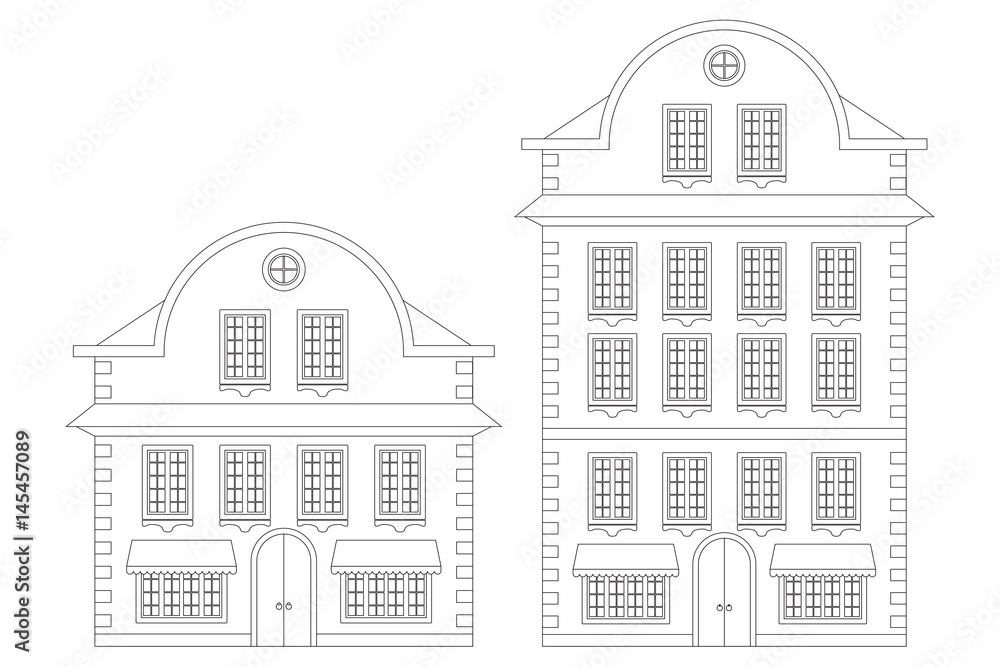 Old european houses. Outline drawing