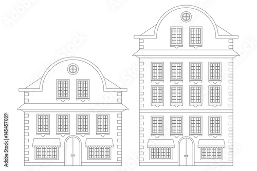 Old european houses. Outline drawing
