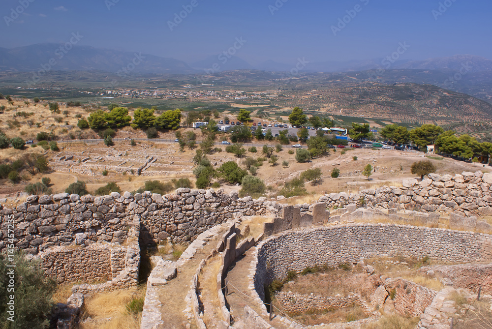 Panorama of ancient Mycenae. Ancient Troy. A historical place. The ancient civilization.