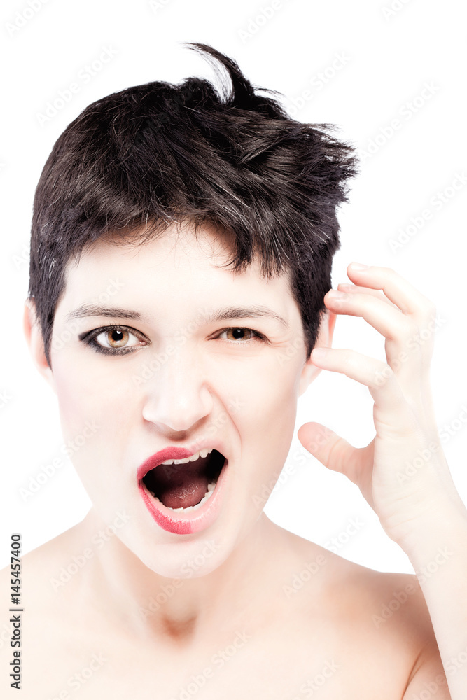 half make up on a girl with short hair half make up on a girl with short hair
