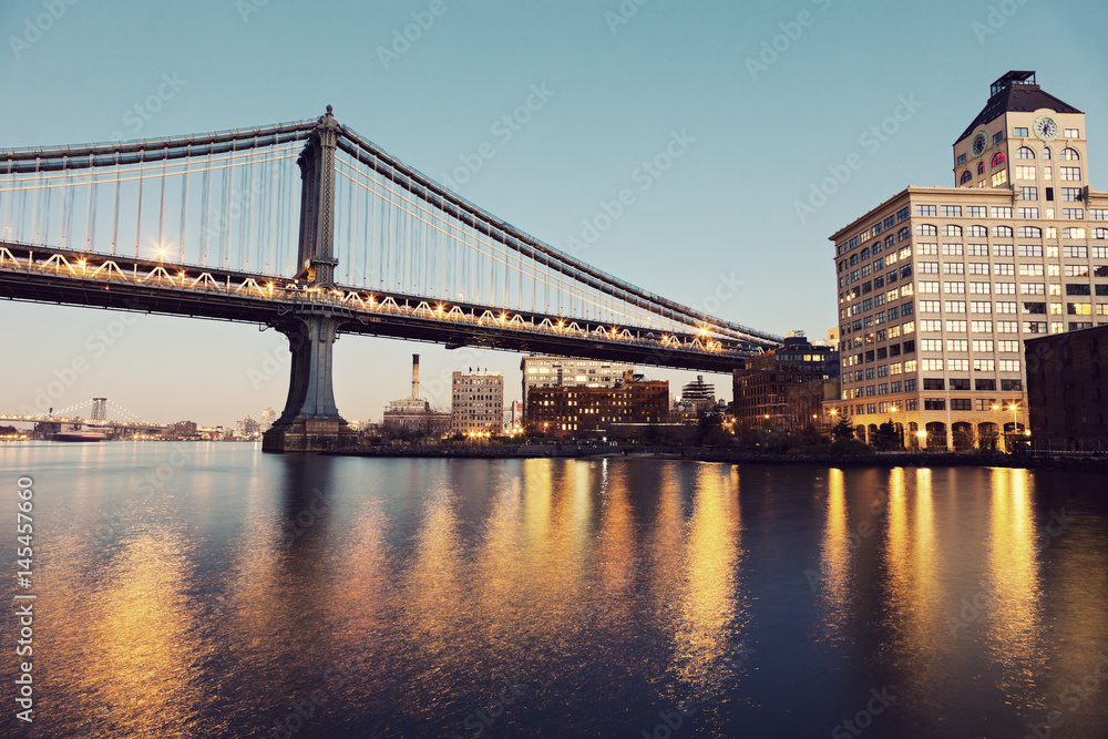 Manhattan Bridge in New York at evening