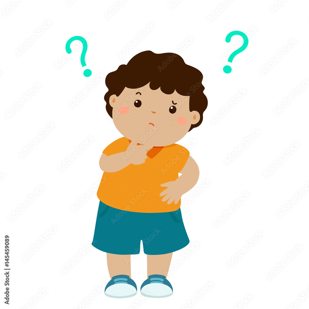 Little boy brown skin wondering cartoon character vector Little boy brown skin wondering cartoon character vector