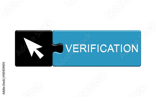 Niebieski przycisk, ikona z napisem verifikation