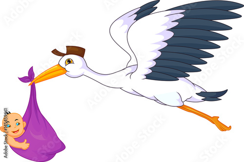 cute stork carrying baby