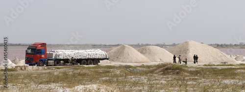 Salt mining at Lake Retba in Senegal photo