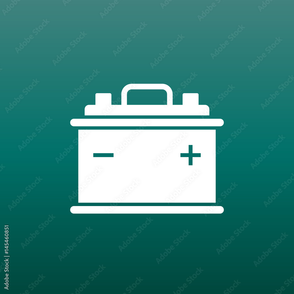 Car battery flat vector icon on green background. Auto accumulator battery energy power illustration. Car battery flat vector icon on green background. Auto accumulator battery energy power illustration.