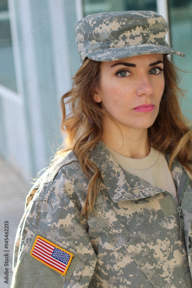 Military female with neutral expression - Stock image Military female with neutral expression - Stock image