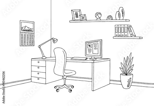 Office graphic black white interior sketch illustration vector