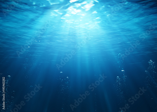 Obraz na plátně Underwater Scene With Bubbles And Sunbeams
