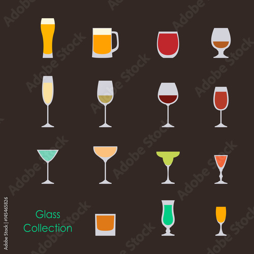 Vector illustration of color wine glasses set