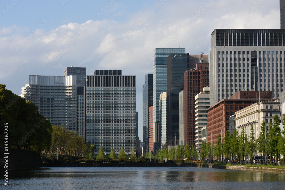 日本の東京都市風景（丸の内のビジネス街や大手町を望む）