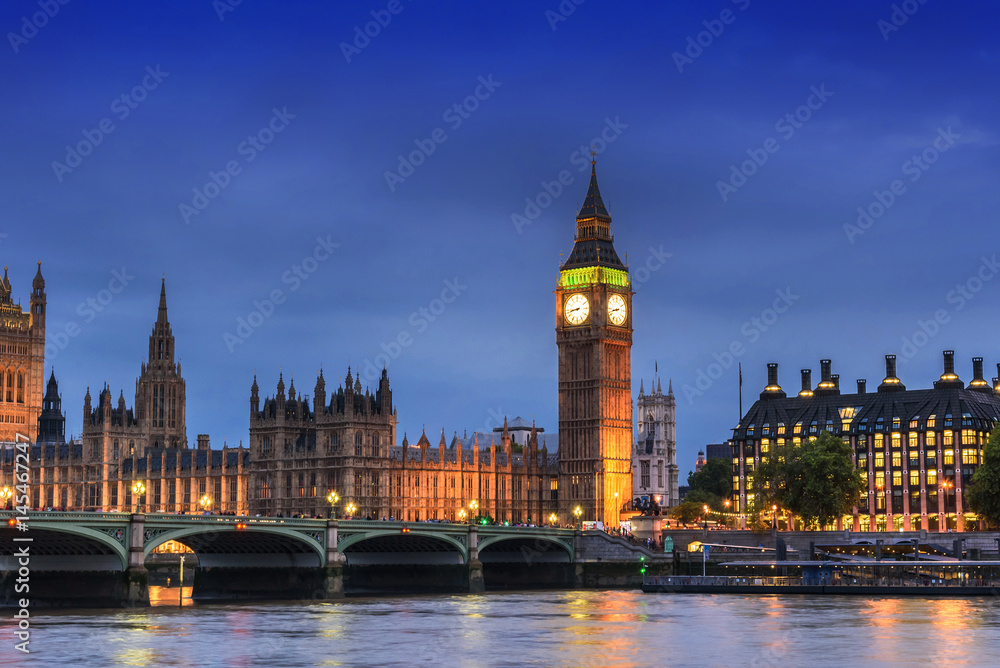 Big Ben and House of Parliament, London, UK, in the dusk evening