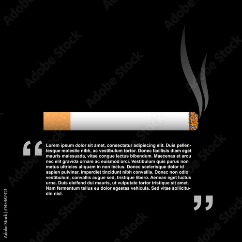Banner design of burning cigarette on black background