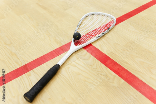 racquetball equipment on the court