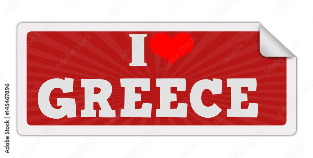 I LOVE GREECE label red on white I LOVE GREECE label red on white