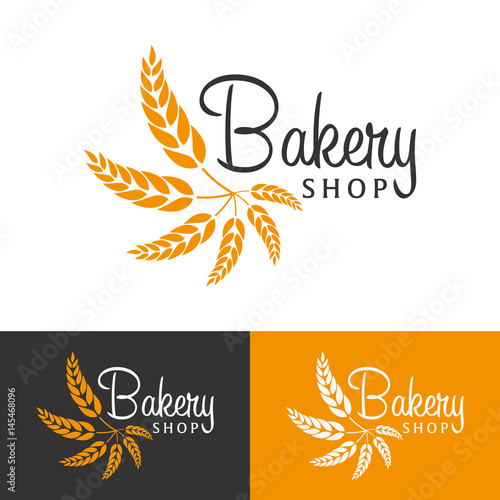 Bakery shop emblem, labels, logo and design elements. Fresh bread and wheat. Vector illustration.