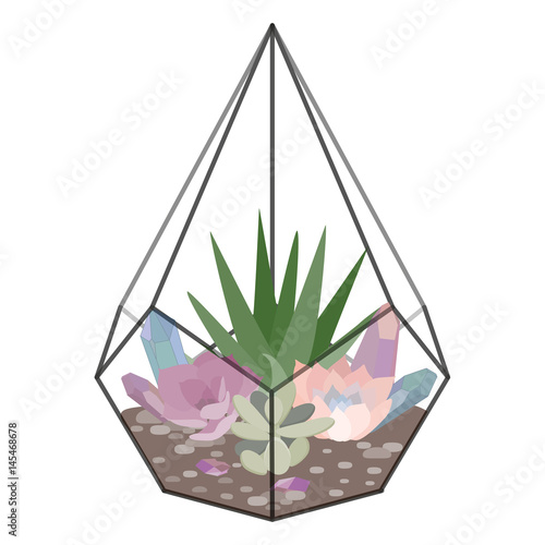 Vector illustration with glass florarium