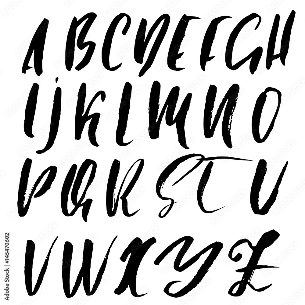Hand drawn font. Modern dry brush lettering. Elegant alphabet. Vector illustration. Hand drawn font. Modern dry brush lettering. Elegant alphabet. Vector illustration.