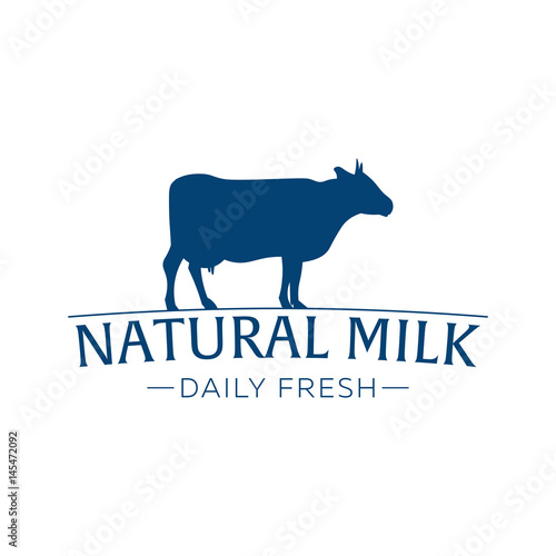 Milk emblem, labels, logo and design elements. Fresh and natural milk. Milk farm. Cow milk. Vector logotype design.