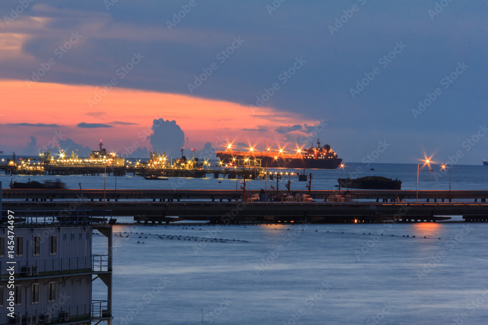 ship embark transport on sunset time