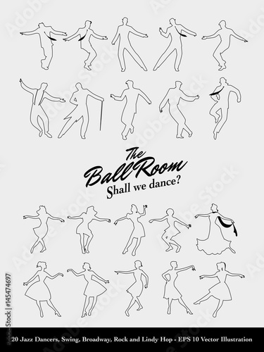 Twenty Jazz Dancers Outlines. Swing, Broadway, Rock and Lindy Hop