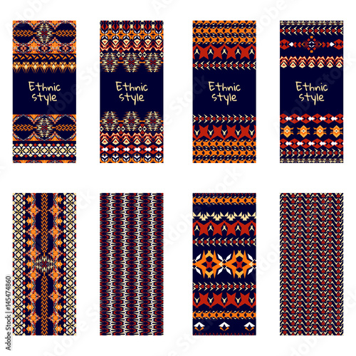 Vector set of colorful vertical banners for business and invitation. Ethnic tribal ornaments. Boho style