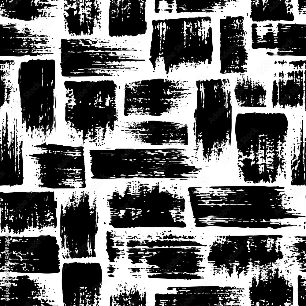 Vector seamless pattern with brush stripes and strokes. Black color on white background. Hand painted grange texture. Ink geometric elements. Fashion modern style. Endless fabric print. Vector seamless pattern with brush stripes and strokes. Black color on white background. Hand painted grange texture. Ink geometric elements. Fashion modern style. Endless fabric print.