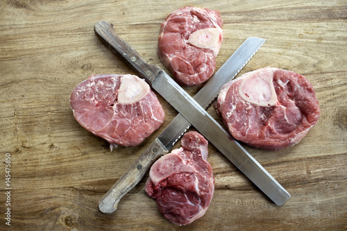 Photos top view of slices of marrowbone