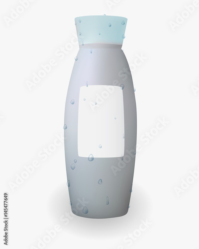 The packaging of shampoo. A bottle of shower gel with water drops vector. Cosmetic products for body.