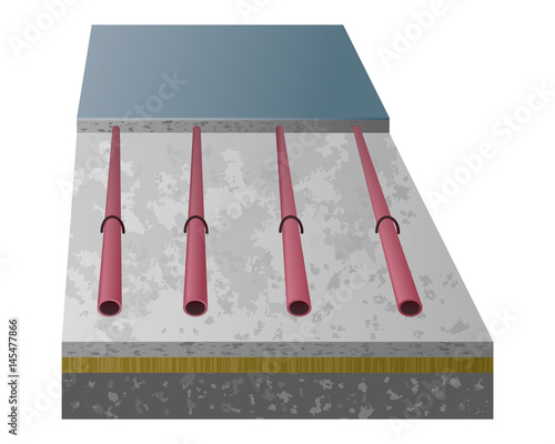 3D scheme of a warm floor in layers. HVAC vector illustration.