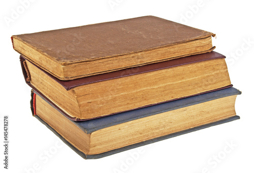 Stack of old books on a white background