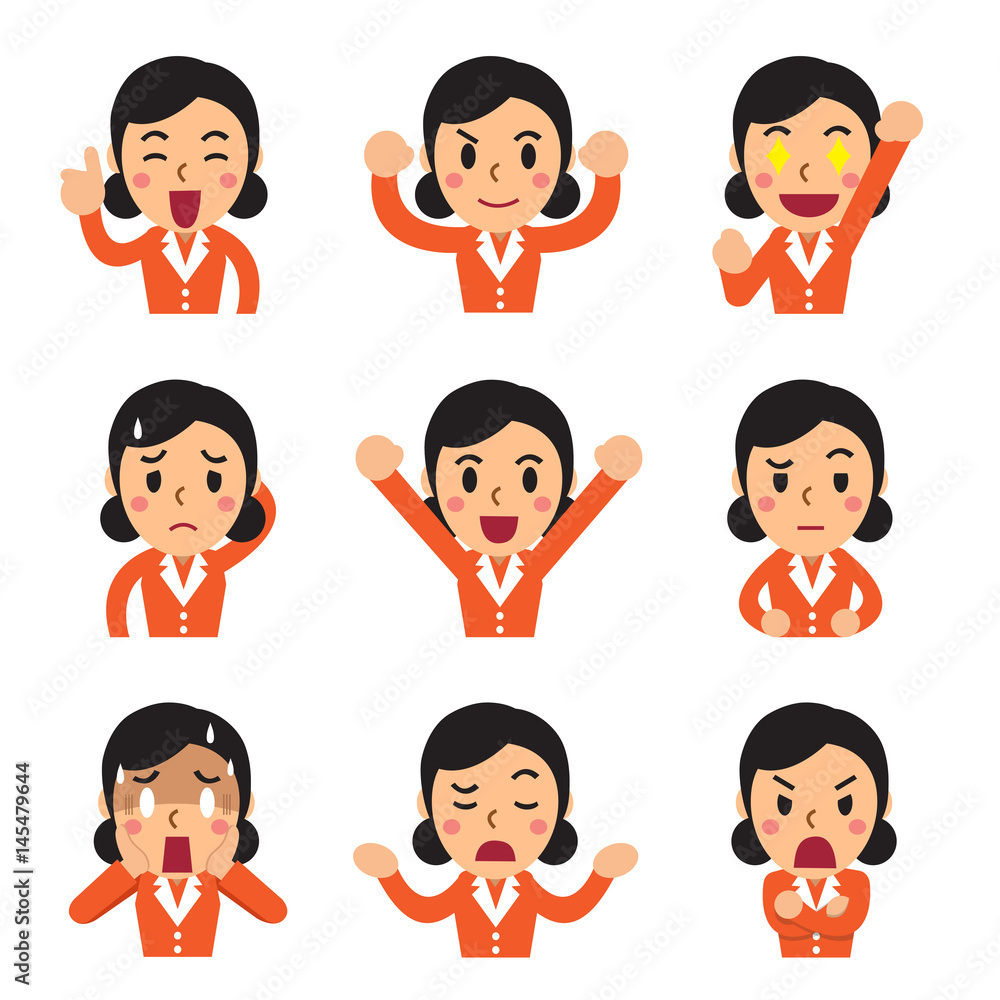Cartoon businesswoman faces showing different emotions Cartoon businesswoman faces showing different emotions