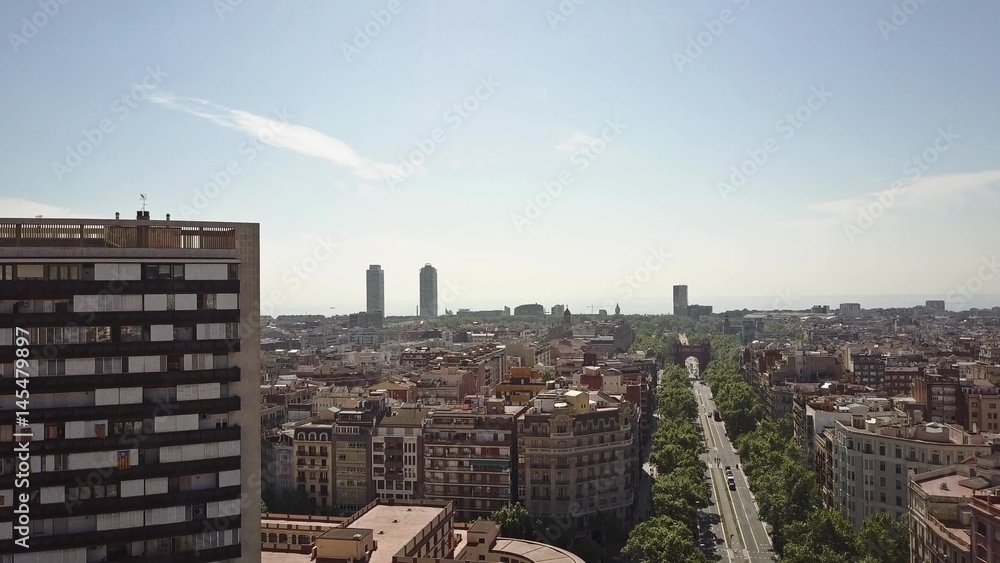 Barcelona cityscape and Arco de Triunfo - Triumphal Arch, Spain