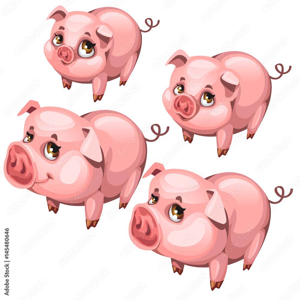 Pink cute shy pig in cartoon style. Vector animal Pink cute shy pig in cartoon style. Vector animal