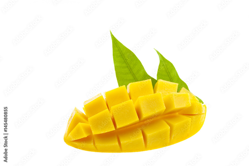 mango with leaves isolated on white background.