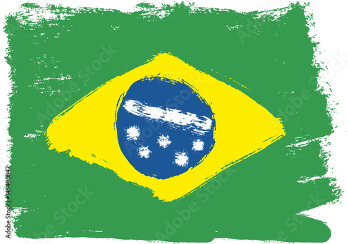 Brazil Flag Vector Hand Painted with Rounded Brush