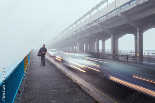 Metro bridge in Kiev in the fog 