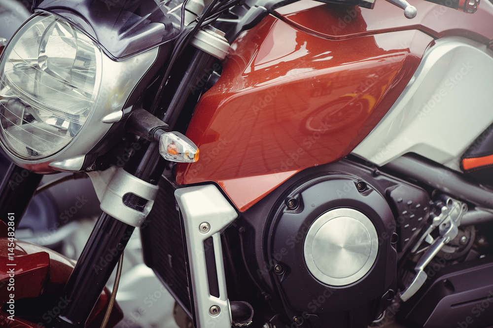 Obraz premium modern design motorcycle, tank, headlight and steering wheel