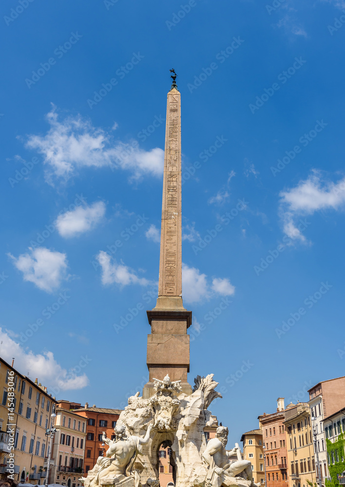 Fontana dei Quattro Fiumi (Fountain of the Four Rivers) with the Egyptian obelisk , Piazza Navona, Rome, Italy