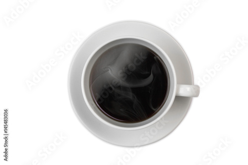 Top view of a cup of coffee, isolate on white Background.